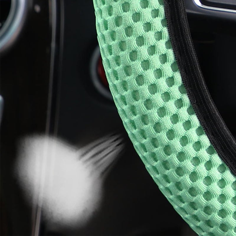 Bittwee 3PCS 15Inch Car Steering Wheel Cover Armrest Cover Gear Shift Cover Set, Microfiber Breathable Anti-Slip Automotive Steering Wheel Protector, Vehicle Interior Decor, Universal Fit（Green） - Image 4