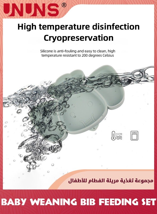 UNUNS Baby Feeding Set,Infant Led Weaning Feeding Supplies,Silicone Toddlers Self Eating Utensils Set-Wooden Spoons Forks,Adjustable Bib,Straw Cup With Snack Lid,Suction Bowl,Divided Plate,Turquoise - Image 4