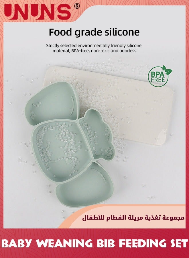 UNUNS Baby Feeding Set,Infant Led Weaning Feeding Supplies,Silicone Toddlers Self Eating Utensils Set-Wooden Spoons Forks,Adjustable Bib,Straw Cup With Snack Lid,Suction Bowl,Divided Plate,Turquoise - Image 5