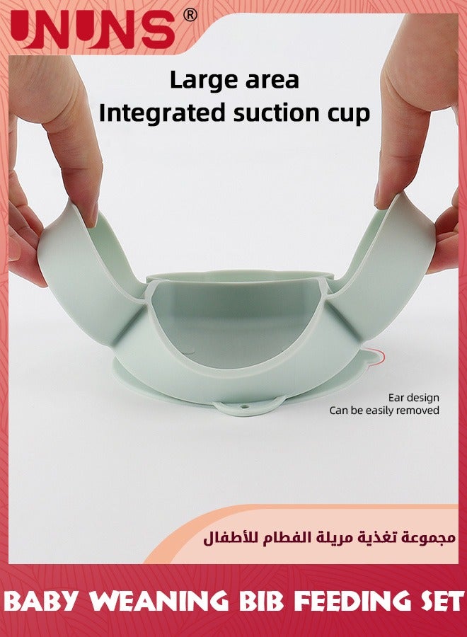 UNUNS Baby Feeding Set,Infant Led Weaning Feeding Supplies,Silicone Toddlers Self Eating Utensils Set-Wooden Spoons Forks,Adjustable Bib,Straw Cup With Snack Lid,Suction Bowl,Divided Plate,Turquoise - Image 3