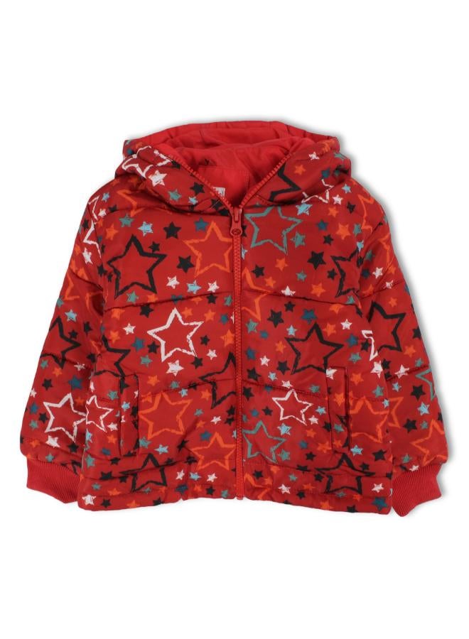 Ourkids Unisex Waterproof Jacket – Red with Stars Print - Image 1