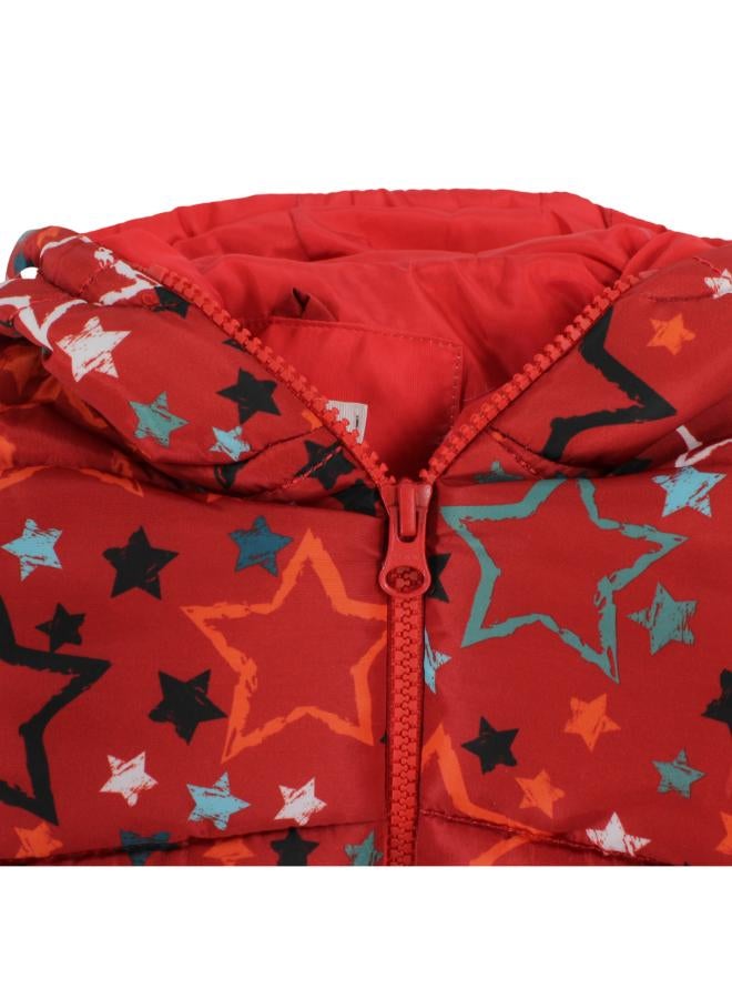 Ourkids Unisex Waterproof Jacket – Red with Stars Print - Image 3