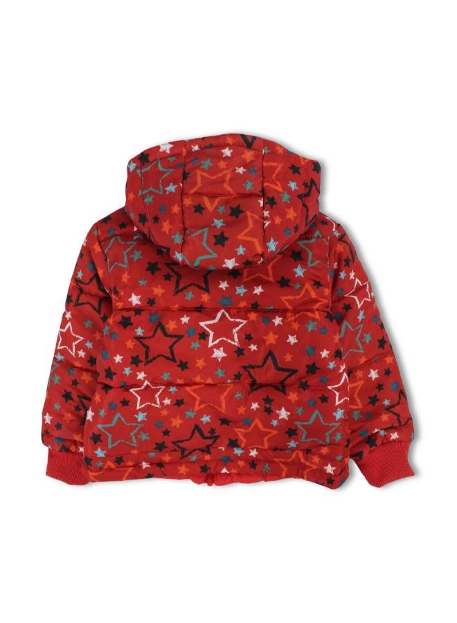 Ourkids Unisex Waterproof Jacket – Red with Stars Print - Image 2