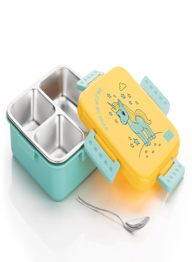 Nabhya Square Mate Kids Lunch Box with Stainless Steel Inner | 650Ml Leak-Proof Tiffin Box | 3 Compartment Bento Snacks Box | BPA-Free Plastic Outer | School Lunch Box for Boys & Girls (Yellow) - Image 1