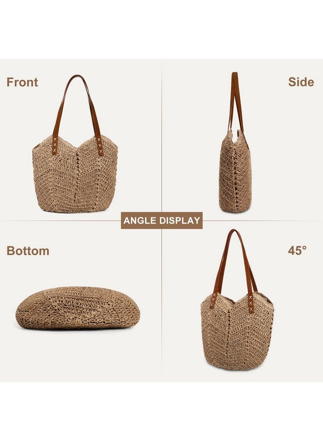 JQWSVE JQWSVE Straw Bag for Women Summer Beach Bag Soft Woven Tote Bag Large Rattan Shoulder Bag for Vacation, Brown, Irregular  - Image 2