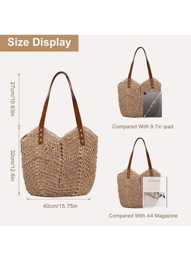 JQWSVE JQWSVE Straw Bag for Women Summer Beach Bag Soft Woven Tote Bag Large Rattan Shoulder Bag for Vacation, Brown, Irregular  - Image 5