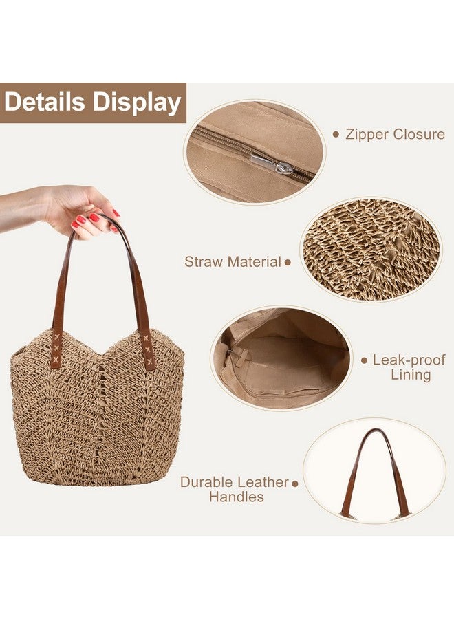 JQWSVE JQWSVE Straw Bag for Women Summer Beach Bag Soft Woven Tote Bag Large Rattan Shoulder Bag for Vacation, Brown, Irregular  - Image 3