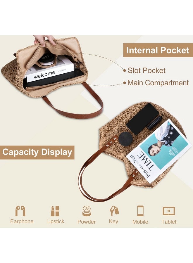 JQWSVE JQWSVE Straw Bag for Women Summer Beach Bag Soft Woven Tote Bag Large Rattan Shoulder Bag for Vacation, Brown, Irregular  - Image 4