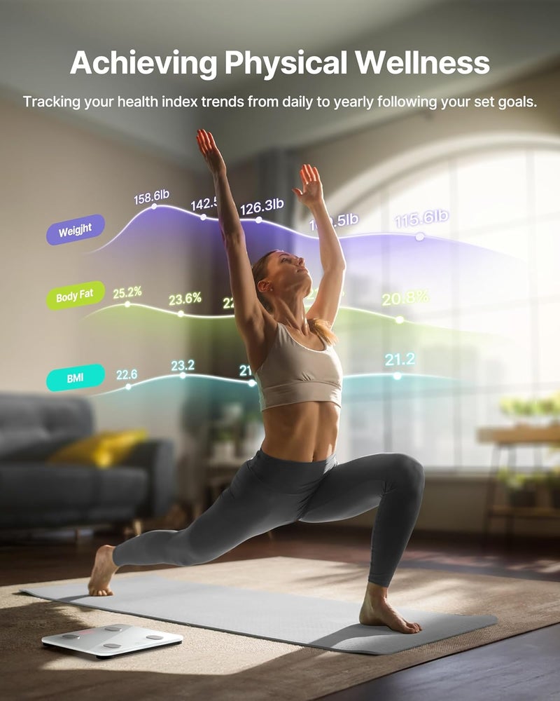 FITINDEX ميزان FITINDEX الذكي لقياس الوزن مع تحليل تكوين الجسم BMI نسبة الدهون في الجسم كتلة العضلات بلوتوث 13 400 رطل أبيض - Image 4