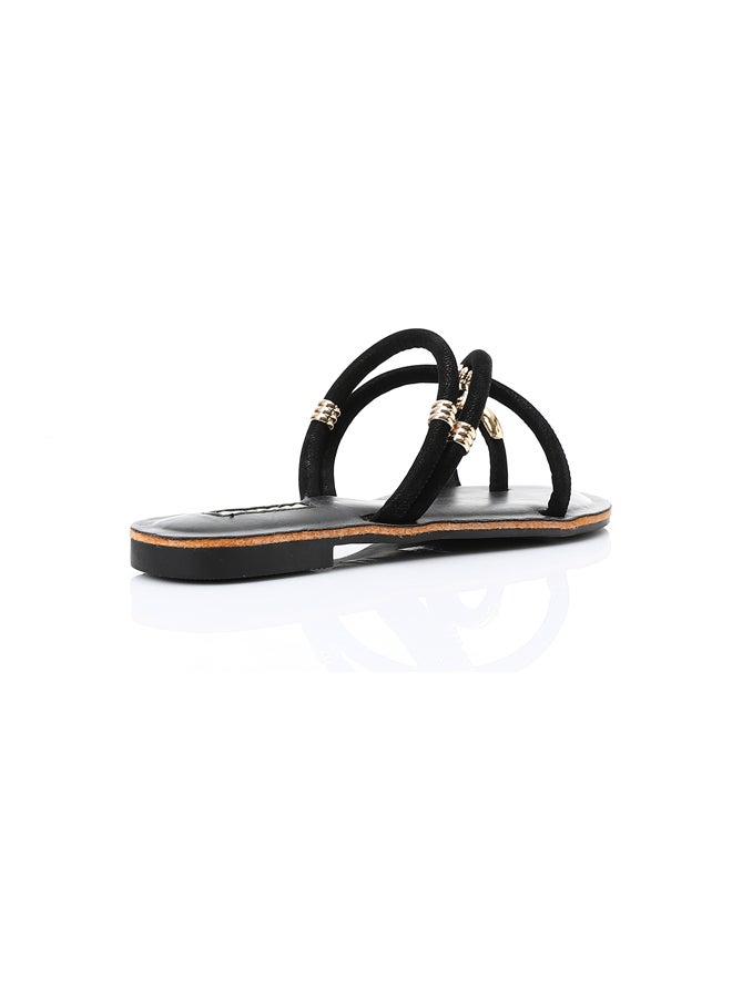 DejaVu Decorative Gold Charms Flat Slipper - Black  - Image 2