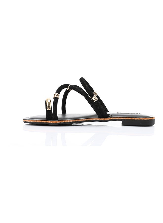 DejaVu Decorative Gold Charms Flat Slipper - Black  - Image 3