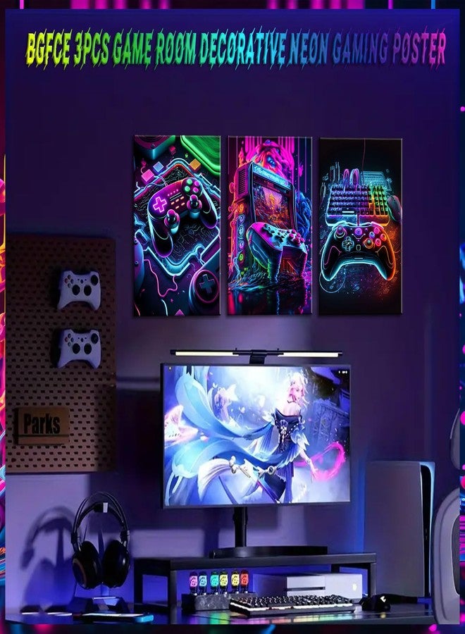 BGFCE Game Room Decor Posters Set of 3 - Neon Gaming Accessories Theme Canvas Wall Art, Gamer Console Paintings Picture Wall Decor for Children Youth Boys Bedroom 12x16 inch Unframed - Image 3