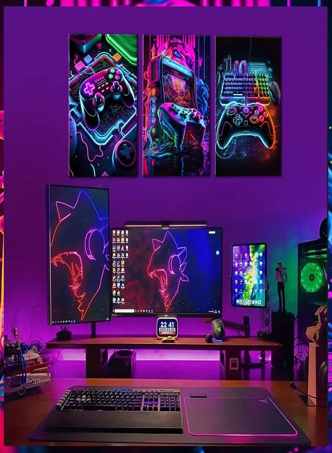 BGFCE Game Room Decor Posters Set of 3 - Neon Gaming Accessories Theme Canvas Wall Art, Gamer Console Paintings Picture Wall Decor for Children Youth Boys Bedroom 12x16 inch Unframed - Image 2
