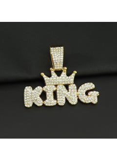 Generic Exaggerated Crown KING Letter Alloy Necklace with Diamond Pendant Hip Hop Style Personalized Trendy Accessory for Men Women Gold Single Pendant 