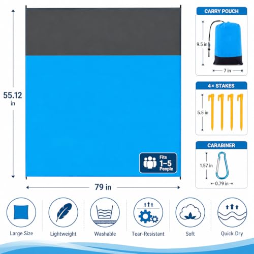 iMaoiy Beach Blanket Sandproof Waterproof Beach Essentials Extra Large Beach Mat 79 x 55 Oversized Durable Outdoor Picnic Mat Storage Bag for 14 Adults Beach Accessories for Travel Camping Hiking - Image 3
