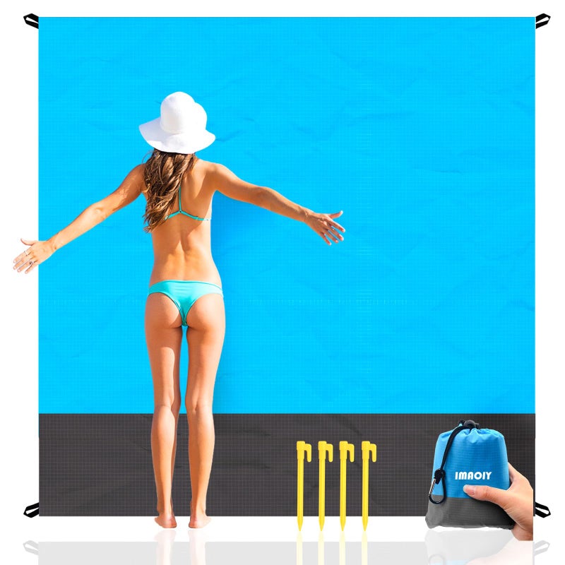 iMaoiy Beach Blanket Sandproof Waterproof Beach Essentials Extra Large Beach Mat 79 x 55 Oversized Durable Outdoor Picnic Mat Storage Bag for 14 Adults Beach Accessories for Travel Camping Hiking - Image 2