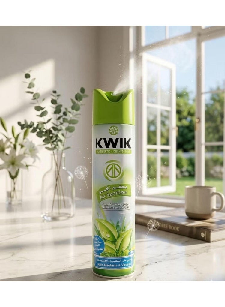 Kwik Antiseptic Air Sanitizer & Disinfectant Spray 300ml Kills 99.9% of Bacteria & Viruses Eliminates Odors Fresh Green Scent - Image 4