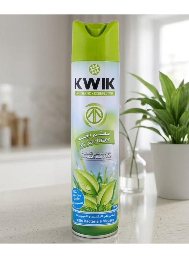 Kwik Antiseptic Air Sanitizer & Disinfectant Spray 300ml Kills 99.9% of Bacteria & Viruses Eliminates Odors Fresh Green Scent - Image 3