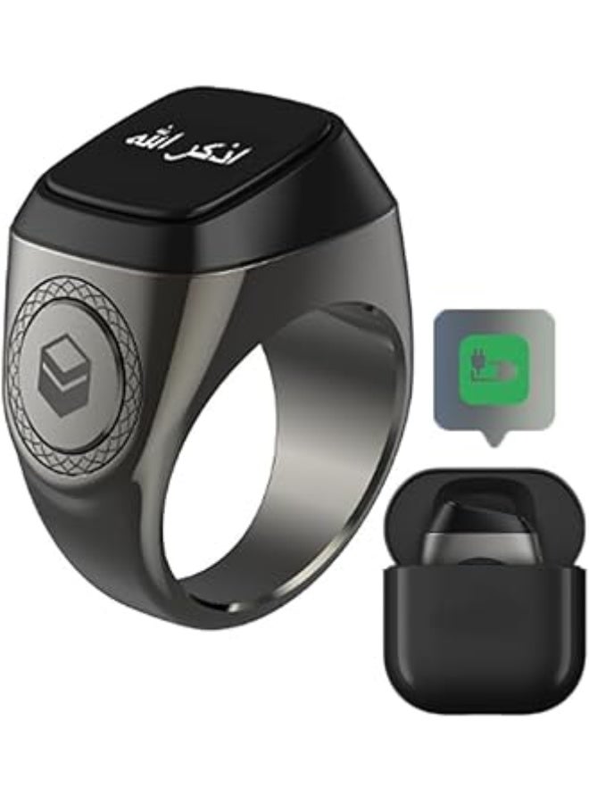 Smart Tasbeeh Ring – Digital Counter, Black, Prayer Time Reminder, OLED Screen, Flexible Digital Ring with Charging Case - Image 1