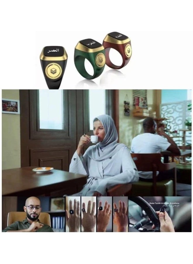 Smart Tasbeeh Ring – Digital Counter, Black, Prayer Time Reminder, OLED Screen, Flexible Digital Ring with Charging Case - Image 2