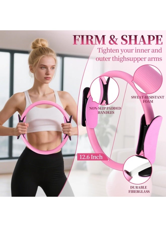 WALALLA 15 PCS Pilates Set for Women with Pilates Ring, Resistance Bands, Pilates Ball, Ankle Weights, Figure 8 Band, Yoga Strap, Non Slip Socks, Home Workout Yoga Fitness Kit Pink - Image 4