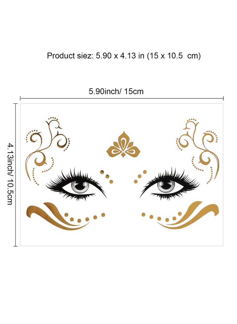 قوس قزح أورينبو 8 أوراق وشم وجه، وشم مؤقت معدني، مجوهرات وجه مقاومة للماء للنساء والفتيات، مكياج، حفلات راقصة، وشم ذهبي لامع، دموع، فراشة - Image 2