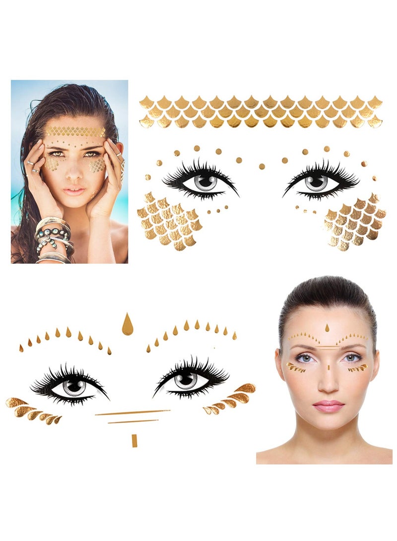 قوس قزح أورينبو 8 أوراق وشم وجه، وشم مؤقت معدني، مجوهرات وجه مقاومة للماء للنساء والفتيات، مكياج، حفلات راقصة، وشم ذهبي لامع، دموع، فراشة - Image 4