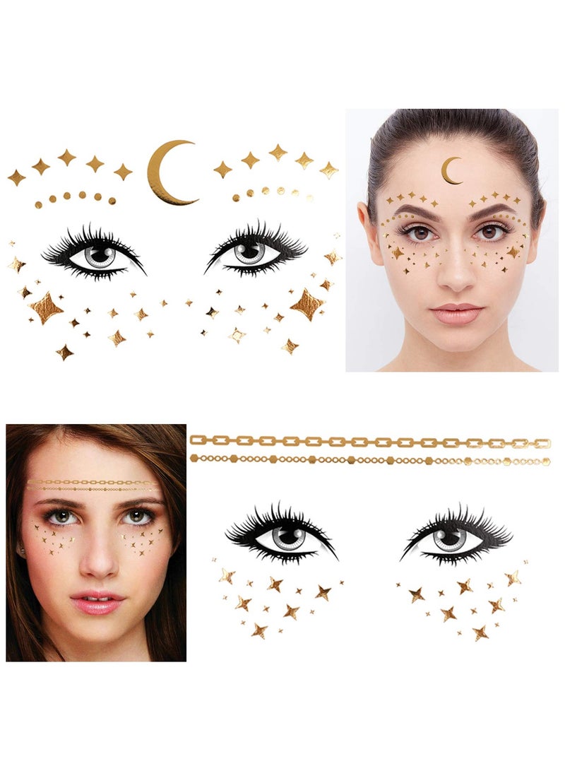 قوس قزح أورينبو 8 أوراق وشم وجه، وشم مؤقت معدني، مجوهرات وجه مقاومة للماء للنساء والفتيات، مكياج، حفلات راقصة، وشم ذهبي لامع، دموع، فراشة - Image 5