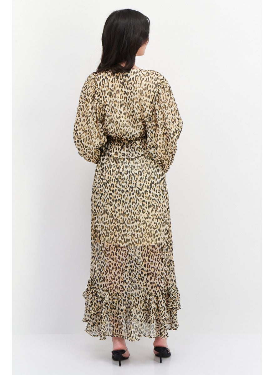 RIVER ISLAND فستان ماكسي مطبوع للنساء، بيج/بني  - Image 3