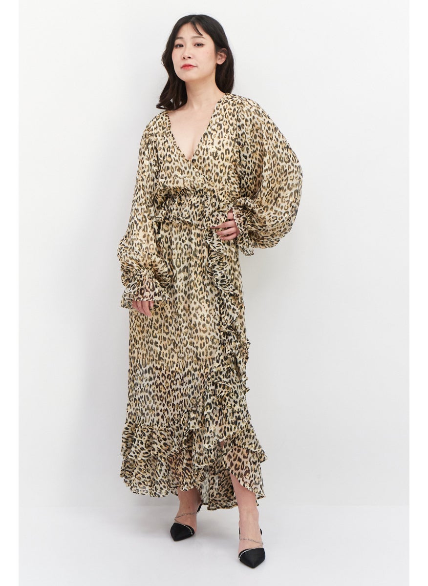 RIVER ISLAND فستان ماكسي مطبوع للنساء، بيج/بني  - Image 1