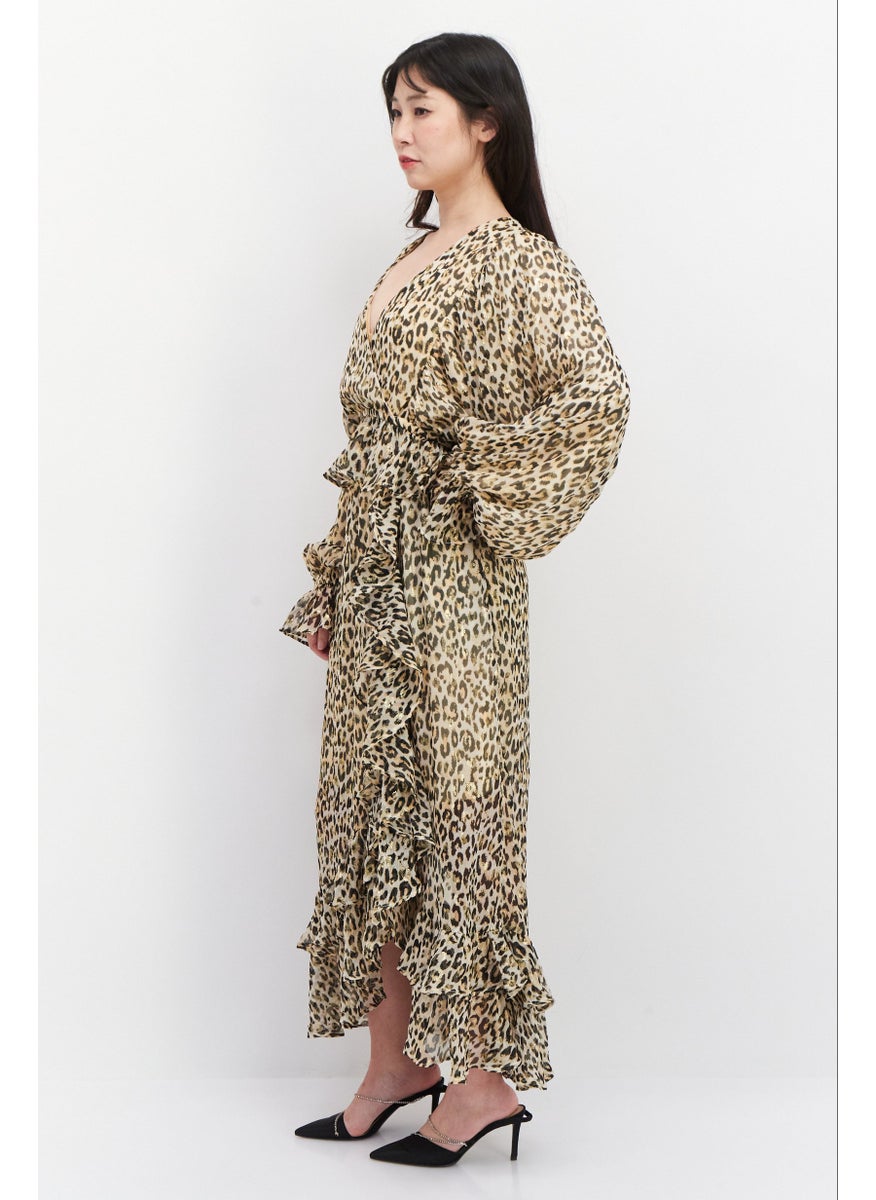 RIVER ISLAND فستان ماكسي مطبوع للنساء، بيج/بني  - Image 4