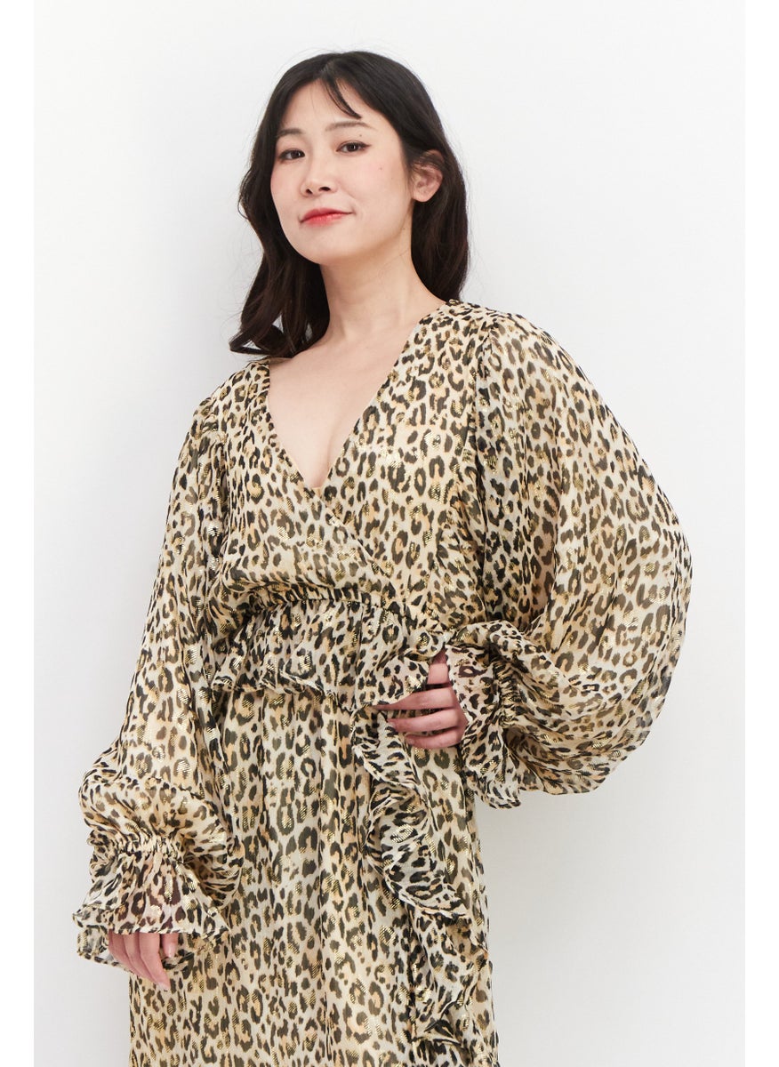 RIVER ISLAND فستان ماكسي مطبوع للنساء، بيج/بني  - Image 2