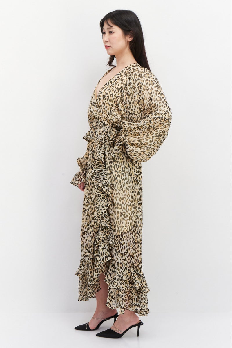 RIVER ISLAND فستان ماكسي مطبوع للنساء، بيج/بني - Image 4