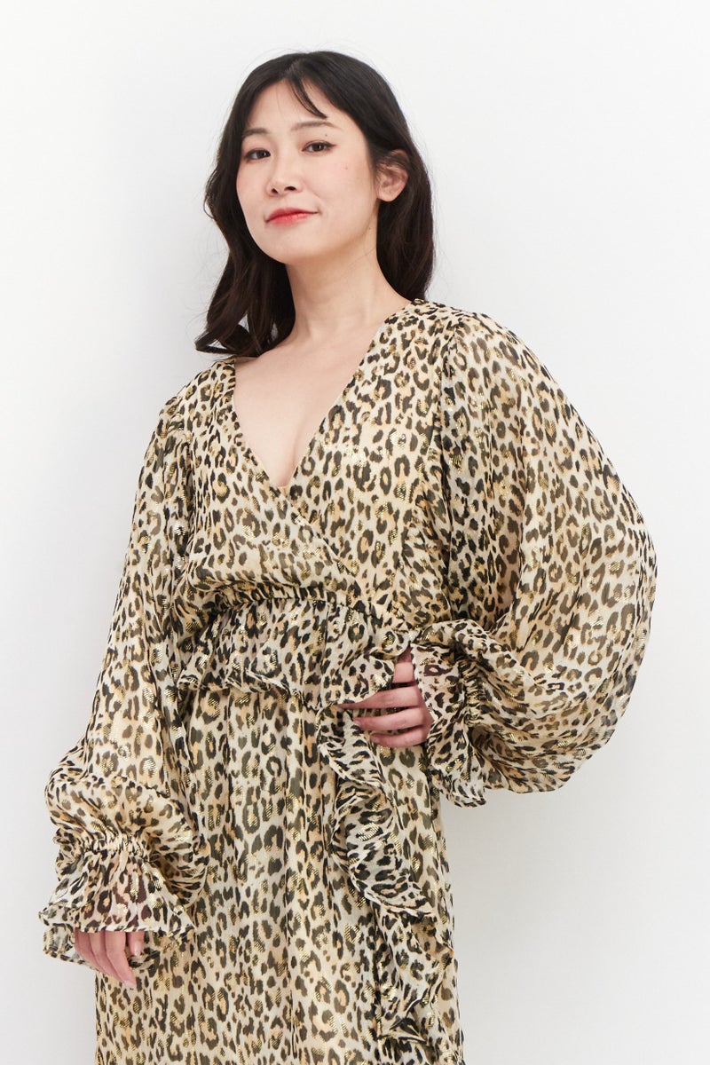 RIVER ISLAND فستان ماكسي مطبوع للنساء، بيج/بني - Image 2