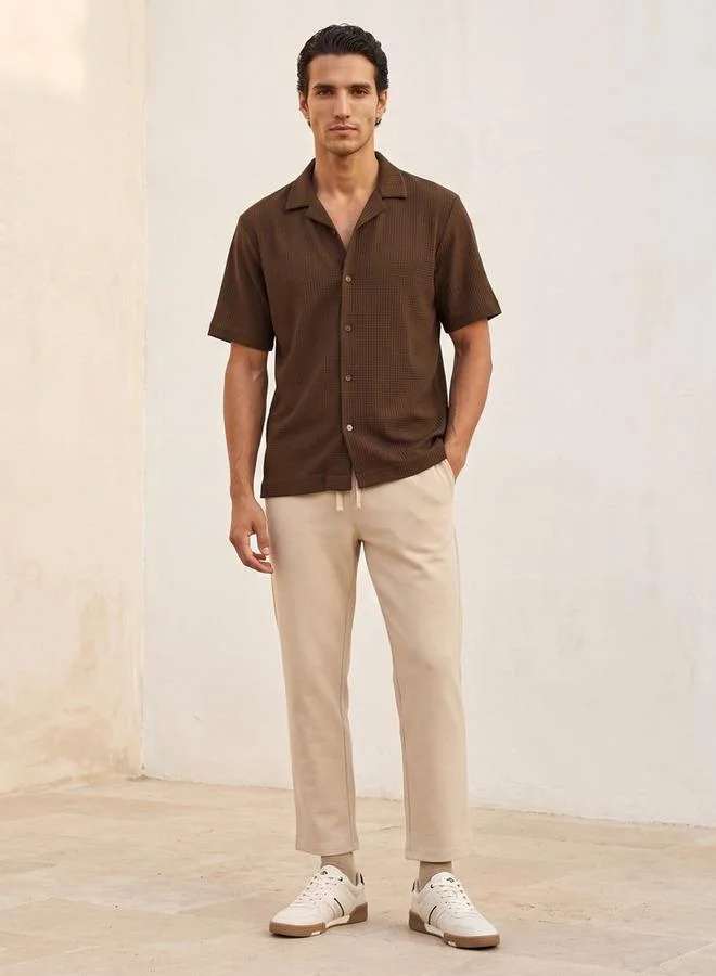 Iconic BROWN Iconic Regular Fit Camp Collar Textured Short Sleeves Shirt for Men | Best Price UAE