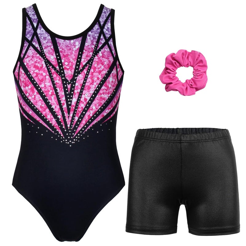 JOYSTREAM Gymnastics Leotards for Girls With Shorts Sparkly Ballet Dance Activewear Flowery Sequin,6-7Years - Image 1