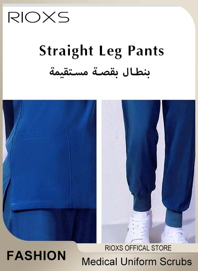 RIOXS Unisex Scrub Medical Uniform, Women And Men Scrubs Set, Short Sleeve Top And Pants, Medical Scrubs Coat Scrubs Pant For Dental Laboratory, Blue V-neck Medical Uniform, Hospital Nurse Scrubs Set, Dentist Clinic Uniform Unisex, Pharmacy Technician Workwear - Image 4