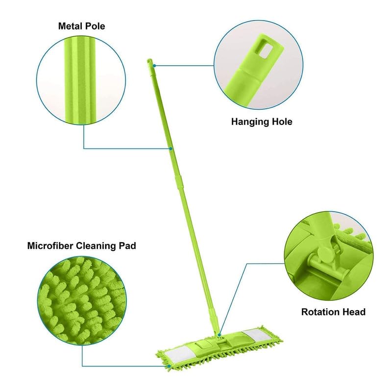 ARCK Premium Wet and Dry Cleaning Flat Microfiber Floor Cleaning Mop with Steel Rod Long Handle Dry Mop Microfiber Mops for Floor Cleaning with Hight Adjustable Handle and 1 Washable Mops Pads - Image 2