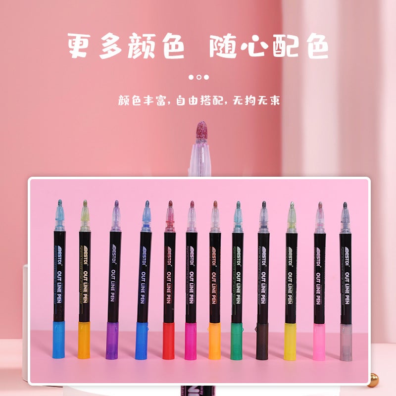 Punctuation RM-1547 Double Line Outline Pen Set – 12 Colors for Hand-Painted Cards - Image 4