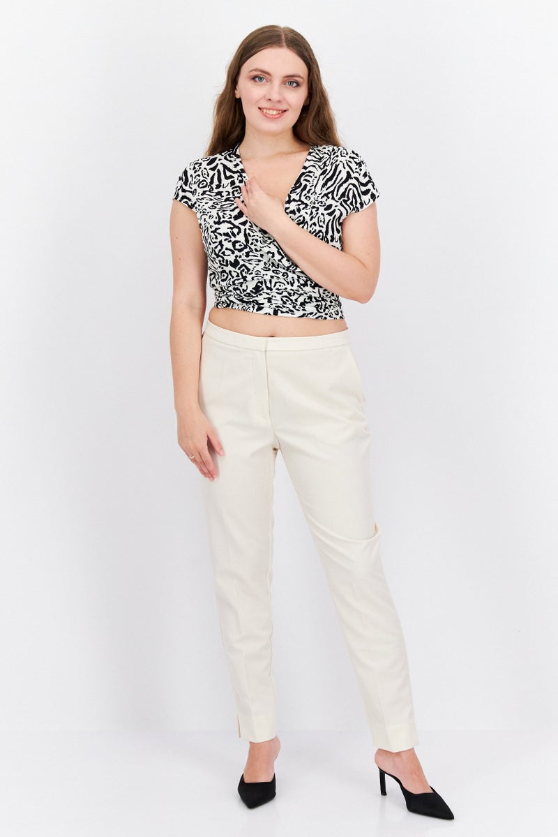 Etam Women Split Neck Cap Sleeve Allover Print Top, Black - Image 4