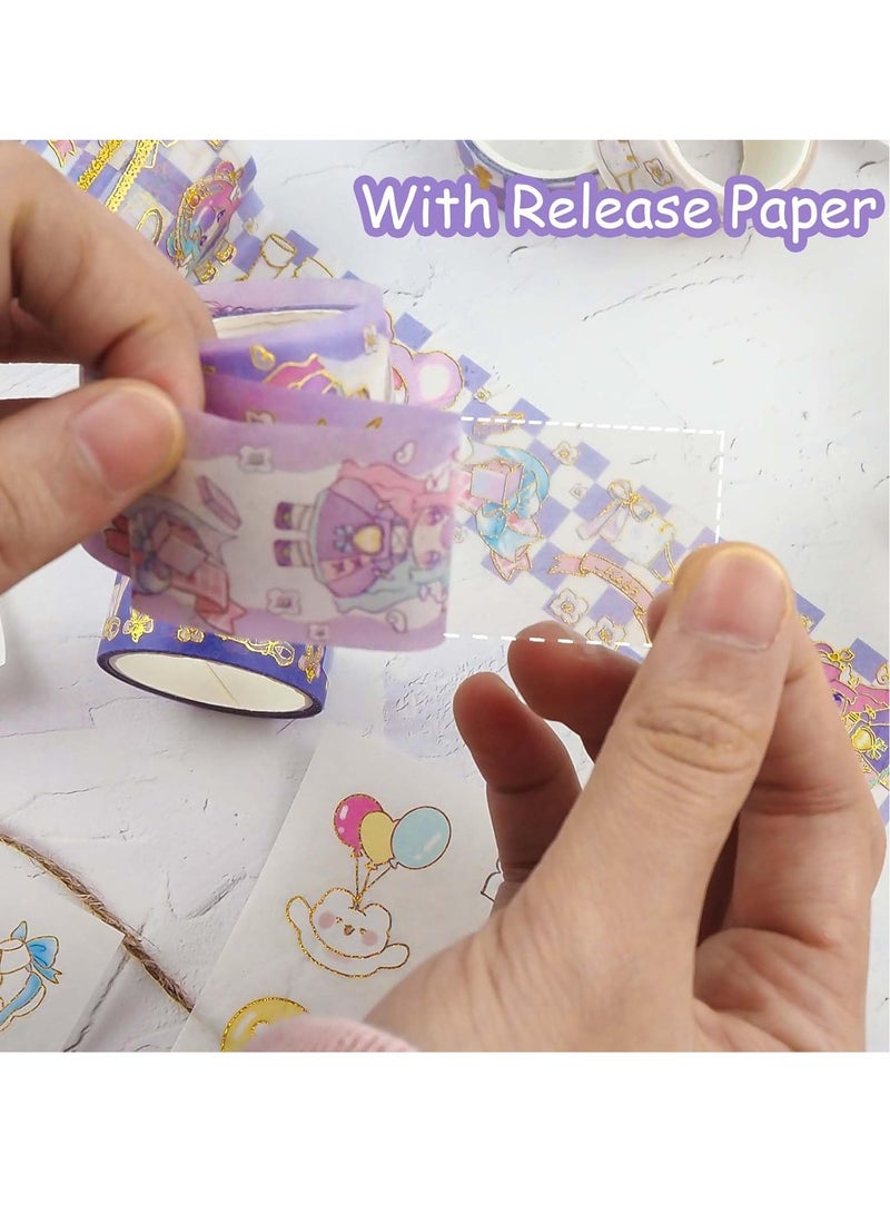 KASTWAVE 10Pcs Cute Washi Tape Set, 10 Rolls + 8 PCS Stickers, Kawaii Gold Foil Decorative Masking Tape Sets, Writable Decorative Tapes, for Scrapbook Kids DIY Crafts Gift Wrapping Bullet Journals, Pink - Image 5
