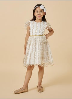 Styli Mesh Embroidered Frill Sleeve Dress  - Image 1