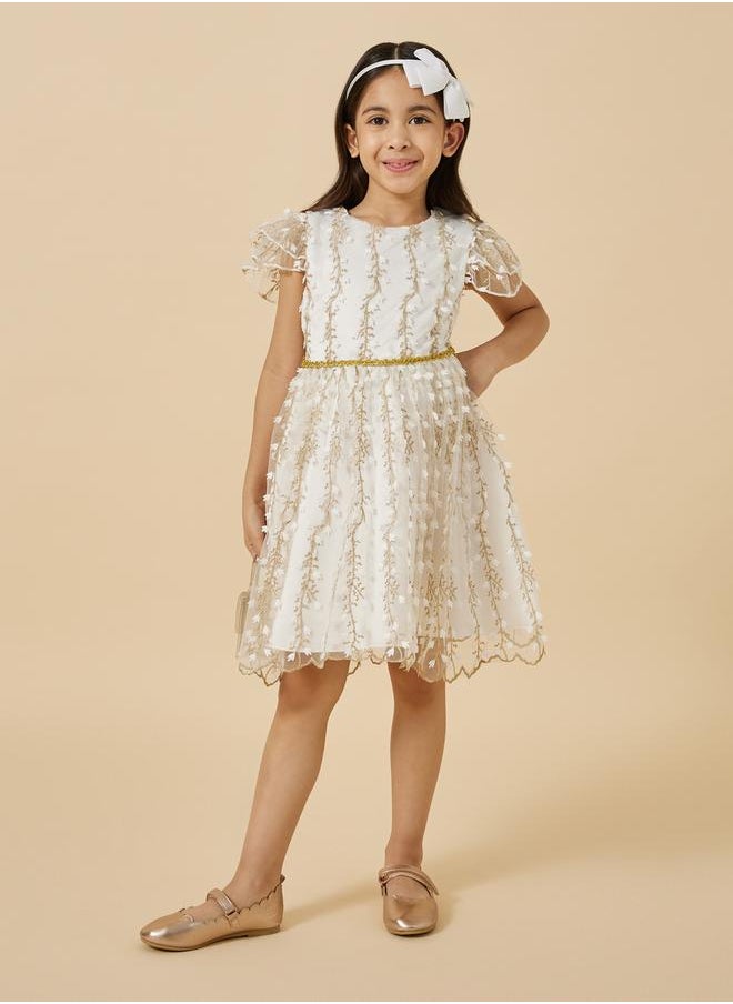 Styli Mesh Embroidered Frill Sleeve Dress  - Image 1