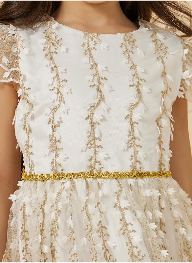 Styli Mesh Embroidered Frill Sleeve Dress  - Image 5