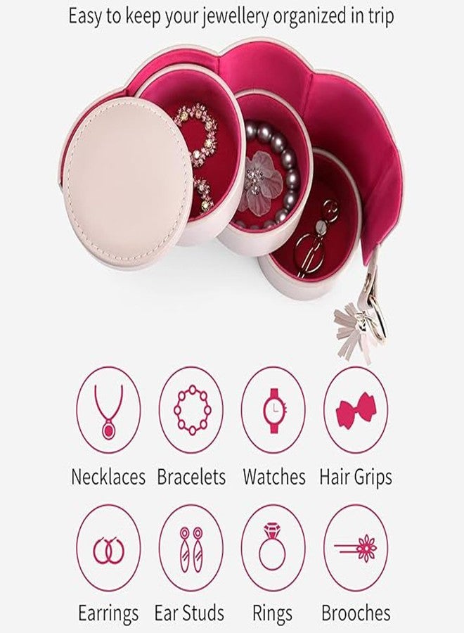 SIBY Travel Jewelry Organizer Roll – 3-Layer PU Leather Storage Box with Tassel Keyring, Compact & Stylish Design (Pink Interior) - Image 5