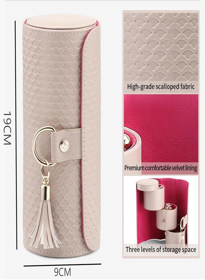 SIBY Travel Jewelry Organizer Roll – 3-Layer PU Leather Storage Box with Tassel Keyring, Compact & Stylish Design (Pink Interior) - Image 3