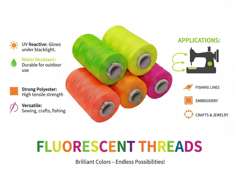 PRANSUNITA Fluorescent Neon Shade Hand & Machine Embroidery Silk Shiny Thread - for Jewelry Designing, Embroidery, DIY, Tassel Making -300 MTS Each - Fast Color- 5 pcs Multicolor - Image 3