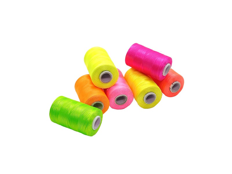 PRANSUNITA Fluorescent Neon Shade Hand & Machine Embroidery Silk Shiny Thread - for Jewelry Designing, Embroidery, DIY, Tassel Making -300 MTS Each - Fast Color- 5 pcs Multicolor - Image 2