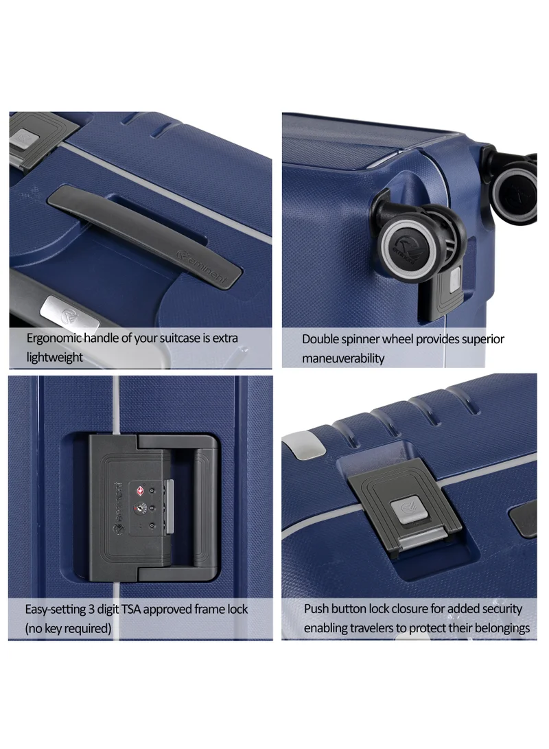 eminent Vertica Hard Case Travel Bag Luggage Trolley Polypropylene Lightweight Suitcase 4 Quiet Double Spinner Wheels With Tsa Lock B0006 Dark Blue