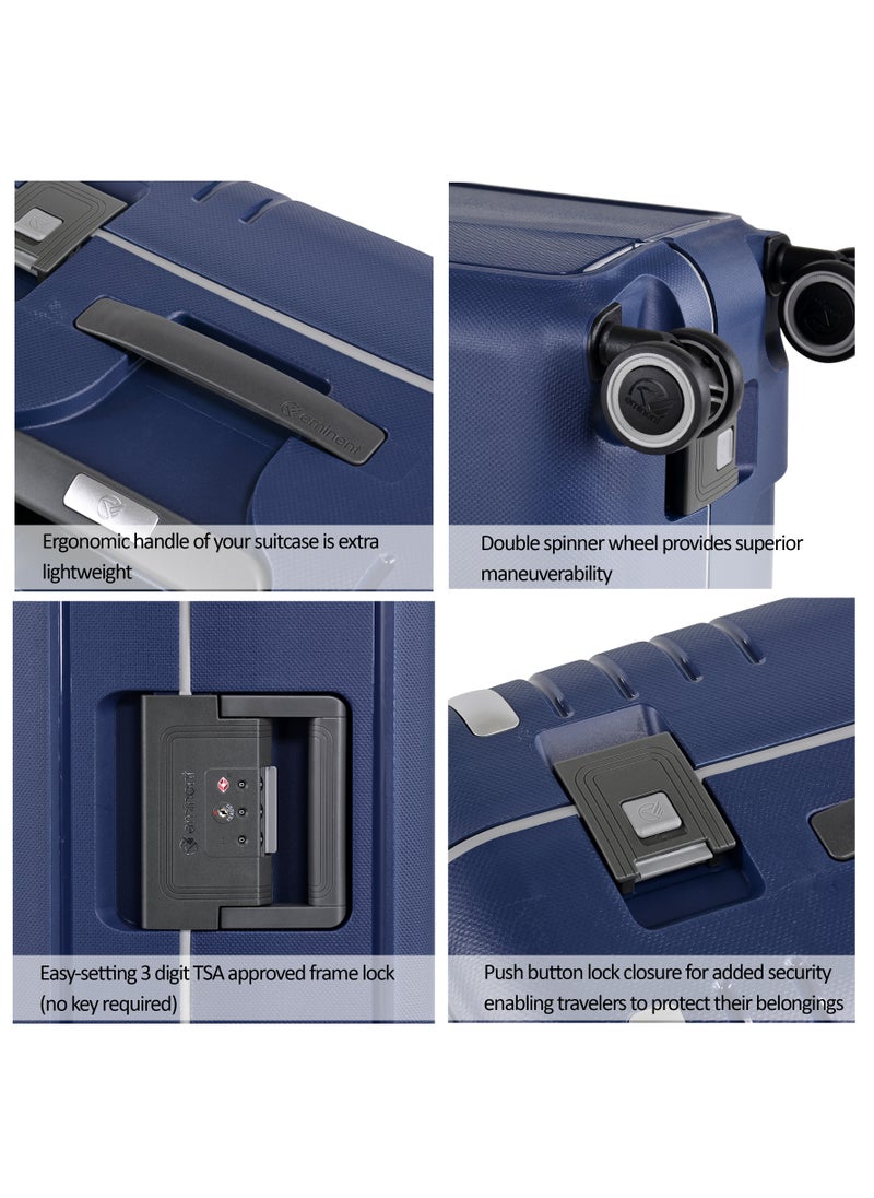 eminent Vertica Hard Case Travel Bag Luggage Trolley Polypropylene Lightweight Suitcase 4 Quiet Double Spinner Wheels With Tsa Lock B0006 Dark Blue  - Image 3